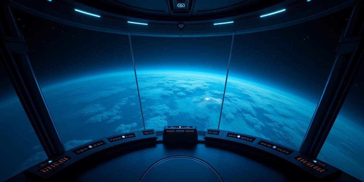 Panoramic view of the Earth from a luxury space station window