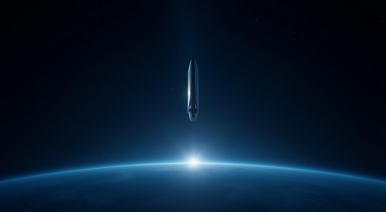 A sleek orbital hotel station orbiting Earth with sun flare